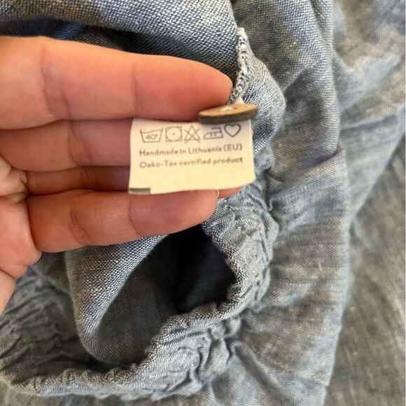 MagicLinen Tapered Leg Button Fly Linen Pants in Blue Melange S NWOT - Picture 11 of 12